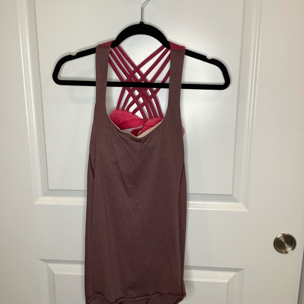 Lululemon Free to Be *Wild 2-in-1 Tank, black cherry/coral, size 6